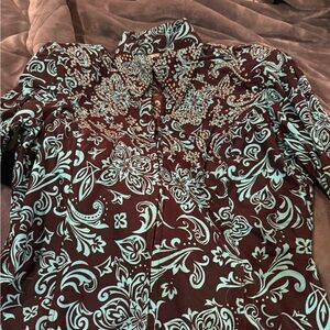 Show Diva Brown and Teal Western show Shirt. Never worn